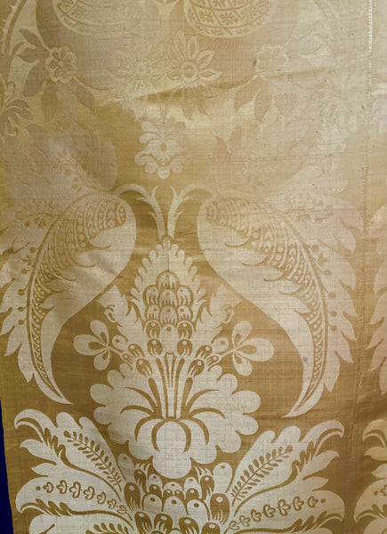 Large Panel Yellow Silk Damask Brocade Handwoven Antique Lyon Museum Worthy: C18th France