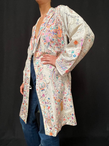 Silk Hand Embroidered Coat with Figures :C1920 China for export