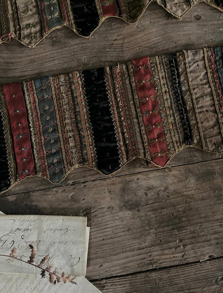 Handmade Victorian Silk Velvet Embroidered Shelf Pelmets x 3: C19th Britain