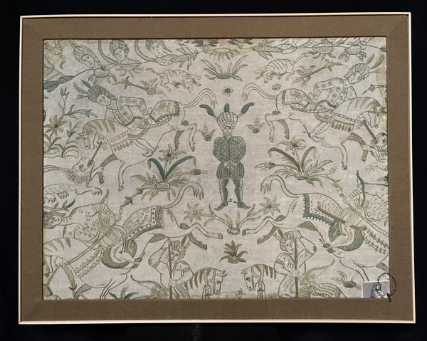 Rare Fine Safavid Embroidery with Hunting Scene: C18th Persia