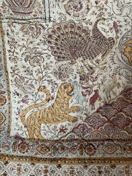 Antique Hand Block Printed Kalamkari Wallhanging: C19th India