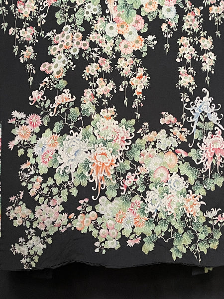 Reversible Hand Painted Silk Kimono with Flowers: C1920 Japan for export