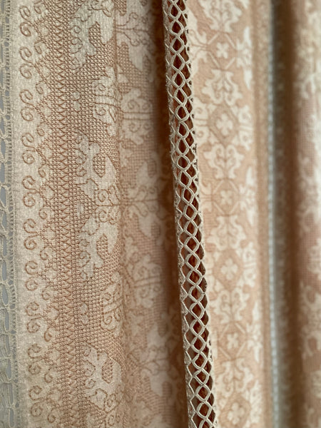 Antique Hand Embroidered Assisi Work Cover Pink White Throw Interior Decor Early 20th Century. 225 x 185cm