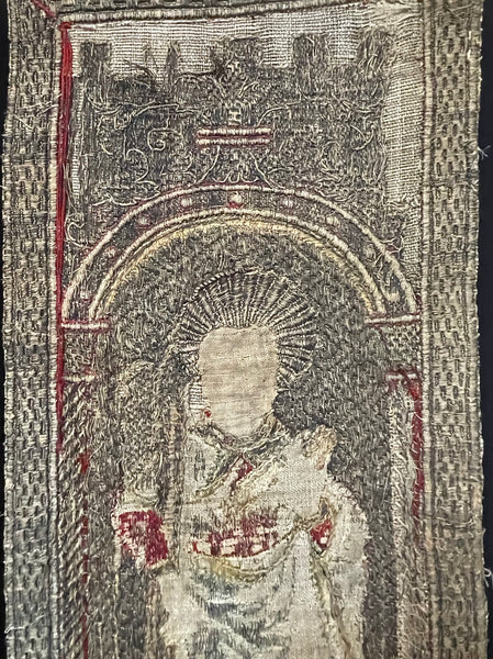 Rare Tudor Orphrey Silk and Metal Thread Embroidered Panels with Iconography Saints: C16th England