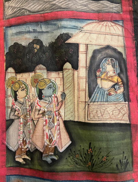Hand Painted Pichawai Wallhanging Devotional Temple Hanging Krishna: C19th India