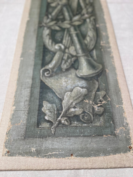 Pair Antique Trompe L’oiel Hand-painted Panels with Neo Classical Music Theme: C19th France