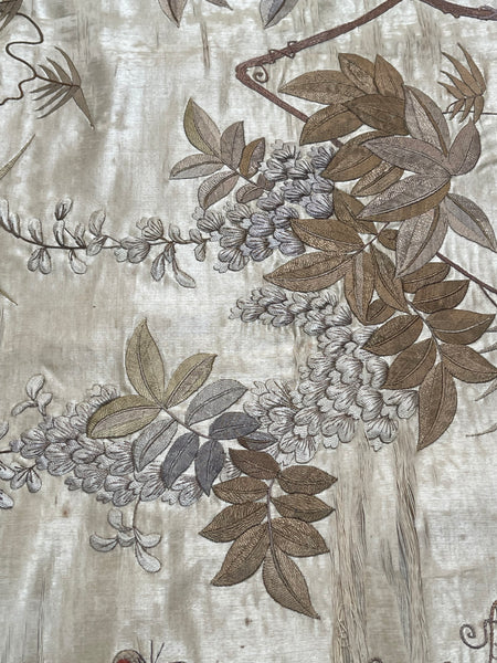 Antique Oval Silk Embroidery with Birds & Butterflies: C19th Qing dynasty, China