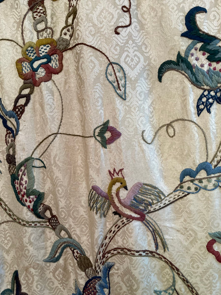 Antique Embroidered Crewelwork Tree of Life with Birds: C1910 A.H. Lee, Birkenhead, Britain. 337cm x 126cm