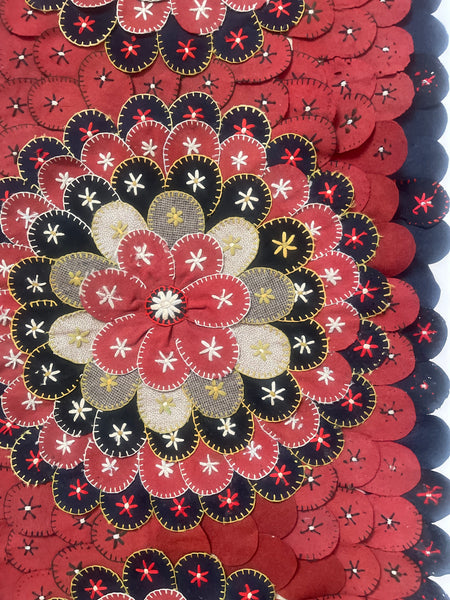 Antique Folk Art ‘Penny Rug’ Table Runner Wallhanging: C1900 Europe