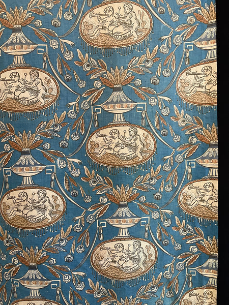 Rare Block Print Neoclassical Toile with Figures & Musical Instruments: C1800 France
