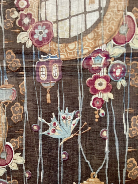 Antique Art Nouveau Japanoise Textile with Lanterns: C1900/10 Foxtons, England