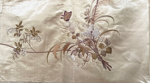 Long Hand Embroidered Silk Panel with Flowers Butterfly’s: C19th China