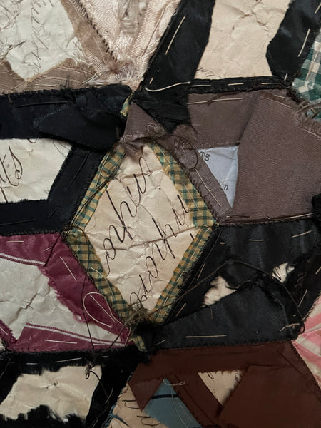 Antique Silk Tumbling Blocks Patchwork Quilt: C19th Britain