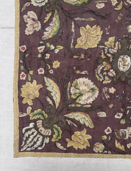 Early Silk and Metal Thread Embroidered Chalice Cover: C17th Europe