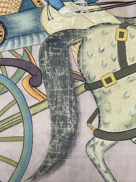 Hand Painted Silk Wallhanging Napoleon in Horse Drawn Carriage, C19th China, for export