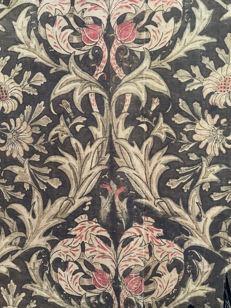 Antique Arts & Crafts Block Printed Panel with Snakes Head Fritillery: C19th Britain