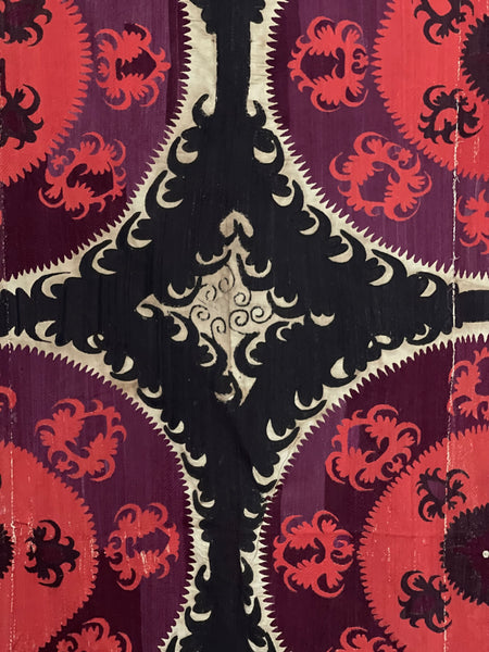Antique Hand Embroidered Suzani Wall Hanging Curtain Dowry Hanging: C20th Uzbekistan