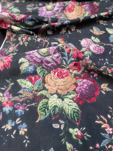 Original Antique Block Printed Chintz with Birds of Paradise and Florals: Late 18th early 19th century