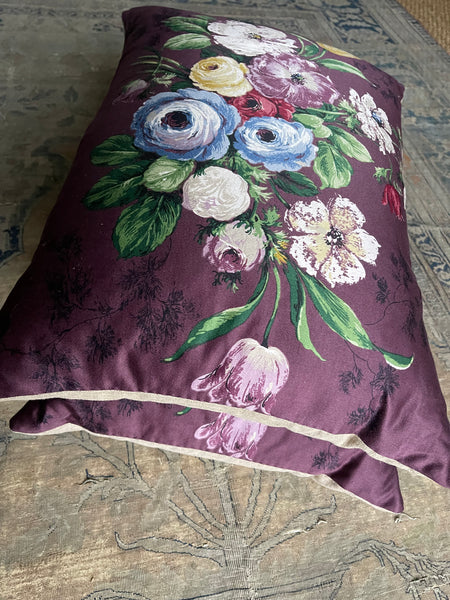 Vintage Chintz Printed Cushions or Pillows with Antique Linen Backs: mid Century English