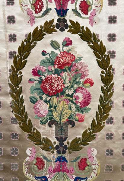 Antique Rare Silk Lampas Wallhanging Hand Woven Silk Panel: C18th France