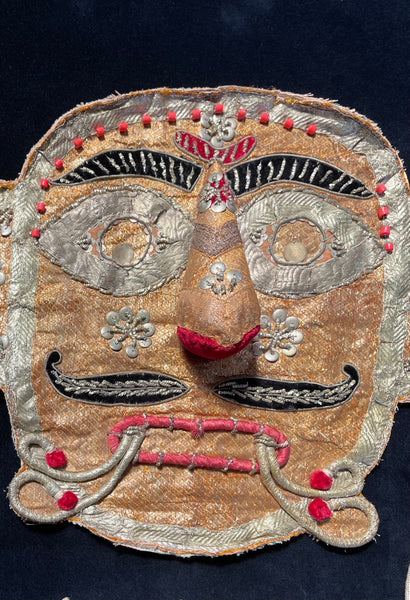 Rare Antique Folk Art Metallic Textile Mask Ramlila of Ramnagar(Varanasi)India C20th