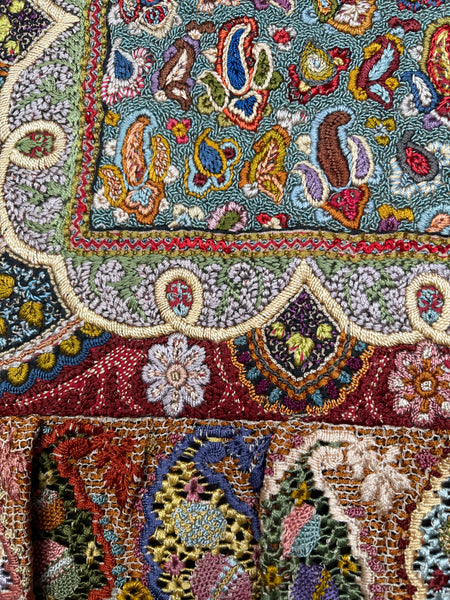 Decorative Antique Silk Hand Embroidered Printed Cloth : C19th India