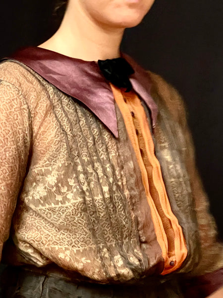 Edwardian Silk Chiffon & Lace Blouse or Bodice: C1900 France