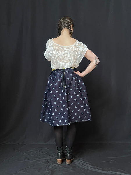 Folk Costume Skirt Indigo Glazed Chintz: C20th Hungary