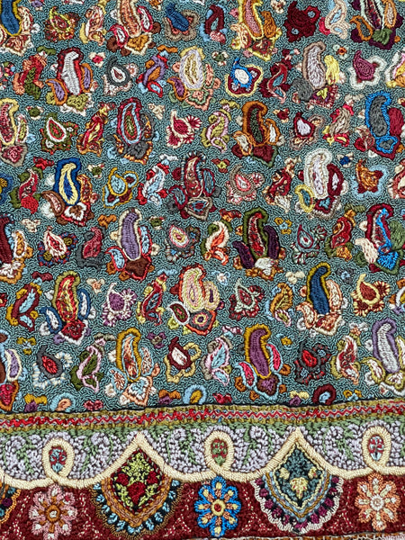 Decorative Antique Silk Hand Embroidered Printed Cloth : C19th India