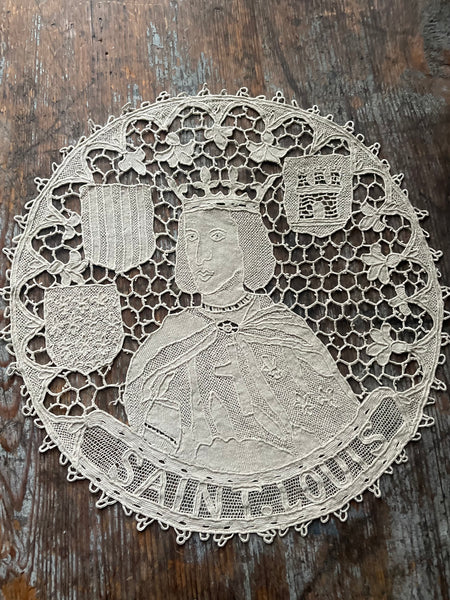 Antique Figurative Bobbin Lace Roundels Kings France: Late C18th Early C19th, Italy