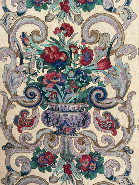 Printed Chintz Panel with Vases of Spring Flowers: C20th Britain