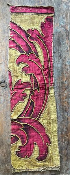 Antique Hand Painted Silk Panel Section of Wing: C17th Italy