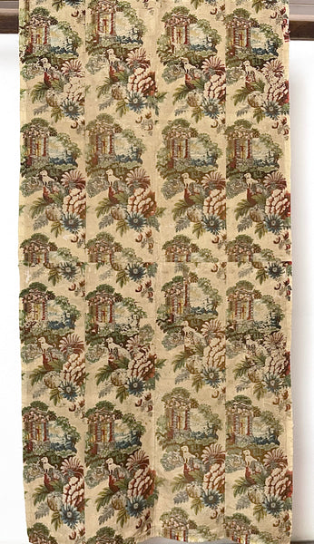 Antique Huguenot Silk Brocade with Architectural Elements and Dogs: C18th Spitalfields, London