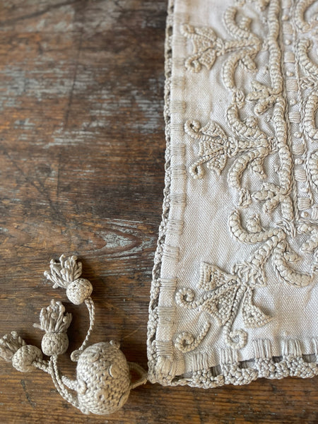 Antique Heirloom Whitework Embroidery Linen Cushion Cover: C19th Italy