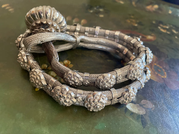 Antique High Grade Handmade Repoussè Silver Tribal Belt: C19th Northern India