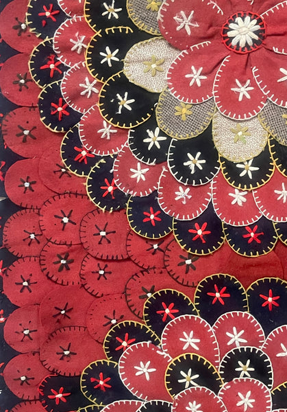Antique Folk Art ‘Penny Rug’ Table Runner Wallhanging: C1900 Europe