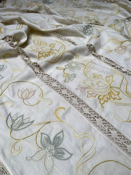 Antique Arts & Crafts Hand Embroidered Bedcover, Throw or Curtain: C1900 Britain