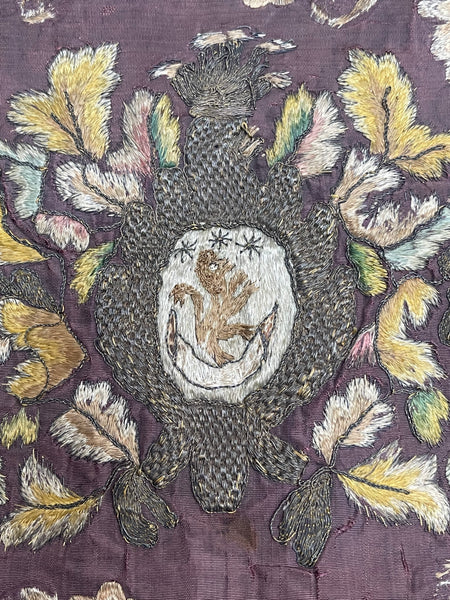 Early Silk and Metal Thread Embroidered Chalice Cover: C17th Europe