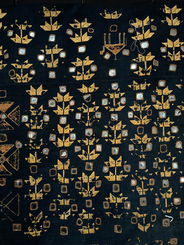 Antique Traditional Silk Embroidered Indigo Phulkari Panel : early C20th Hissar District, Punjab