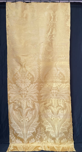 Large Panel Yellow Silk Damask Brocade Handwoven Antique Lyon Museum Worthy: C18th France