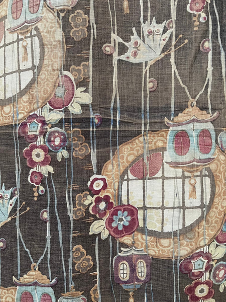 Antique Art Nouveau Japanoise Textile with Lanterns: C1900/10 Foxtons, England