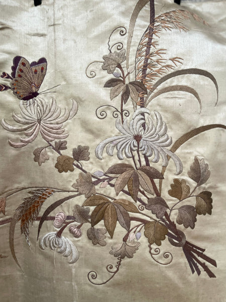 Long Hand Embroidered Silk Panel with Flowers Butterfly’s: C19th China