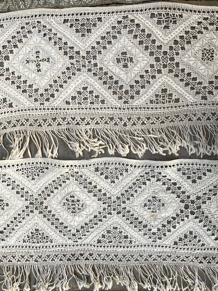 Drawn Thread-work and Embroidered Linen Border with Fringe: C1900 Bulgaria
