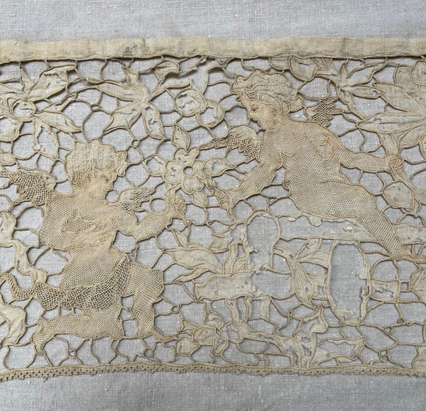 Antique Venetian Needlelace with Cherubs: Late C17th early C18th Venice, Italy