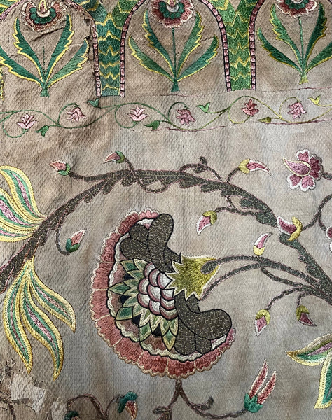 Antique Jacobean Silk and Metal Thread Floral Embroidery: C17th Europe