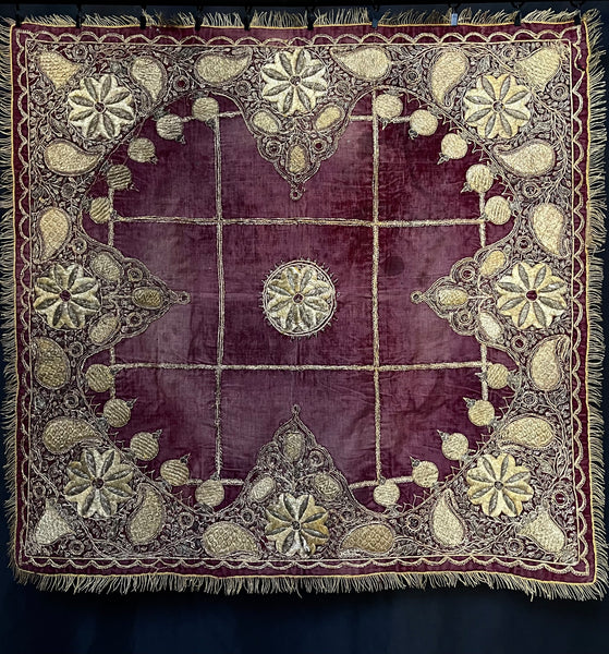 Antique Gold Gilt Thread Embroidered Silk Velvet Cover : C19th India