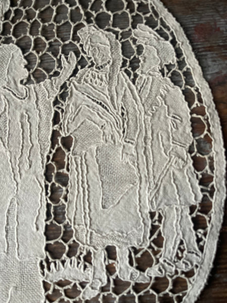 Antique Figurative Bobbin Lace Roundels Kings France: Late C18th Early C19th, Italy