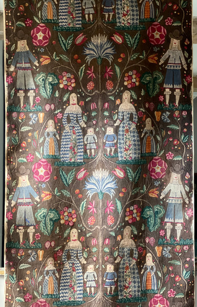 Antique Folk Art Jacobean Revival Figurative Wallhanging: Early 20th Century Europe. 150 x 79cm
