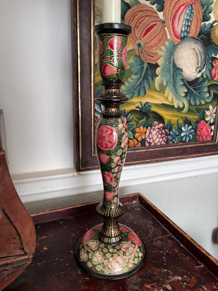 Pair Hand painted Floral Art Deco Era Table Lamp bases: C1920 Kashmir, Northern India
