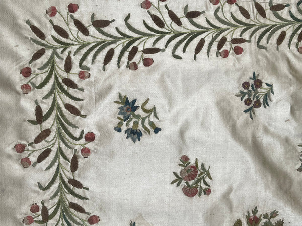 Antique Fine Hand Embroidered Chenille Panel Florals: C18th France